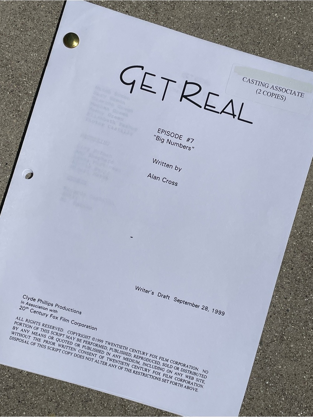 Get Real 90s TV Series Anne Hathaway Eisenberg EOC Production Used Script #7